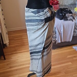 Vintage Ralph Lauren Black and Tan Striped Linen Wrap Skirt